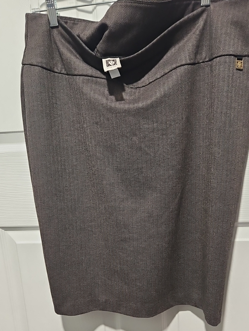 Vintage Anne Klein Brown Herringbone Pencil Skirt